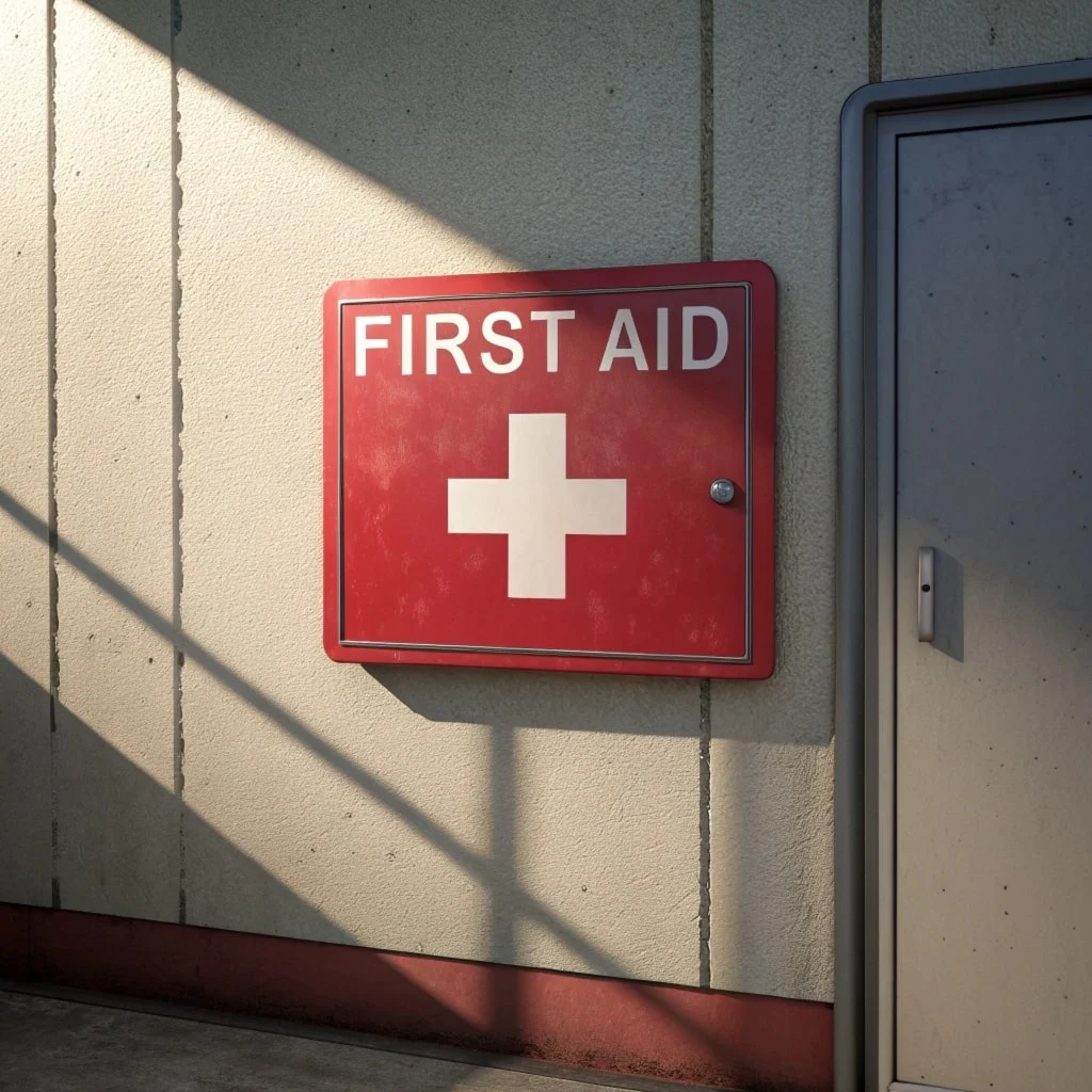 first aid sign on the wall